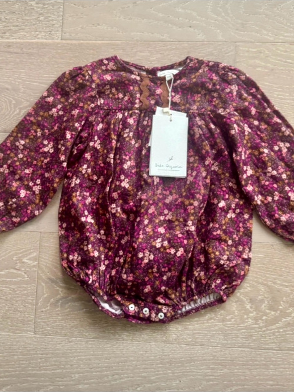 Baby Girls' Burgundy Floral Long-Sleeve One-Piece Romper - Bebe Organic